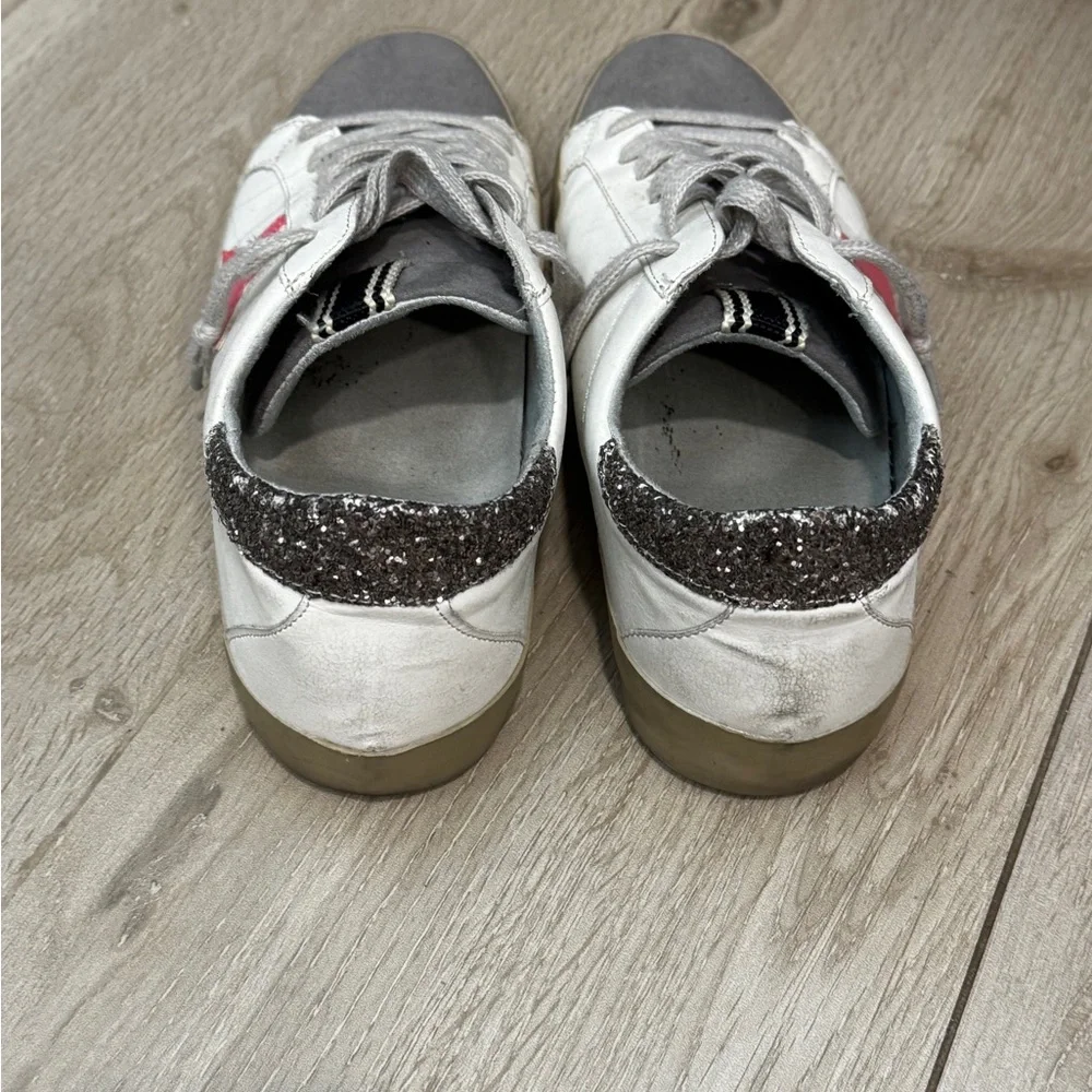 SHUSHOP Paris Pink Star Sneakers Glitter Heel Distressed Golden Goose Style - Picture 5 of 6